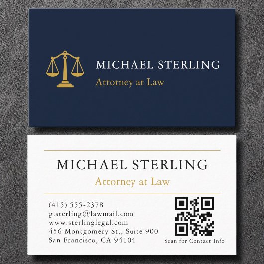 Attorney Law Firm Navy Blue Gold QR Code  名刺