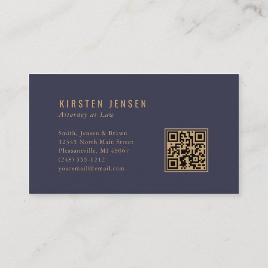 Attorney QR Code Blue Gold Geometric Deco Pattern 名刺 (裏面)