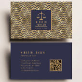Attorney QR Code Blue Gold Geometric Deco Pattern 名刺
