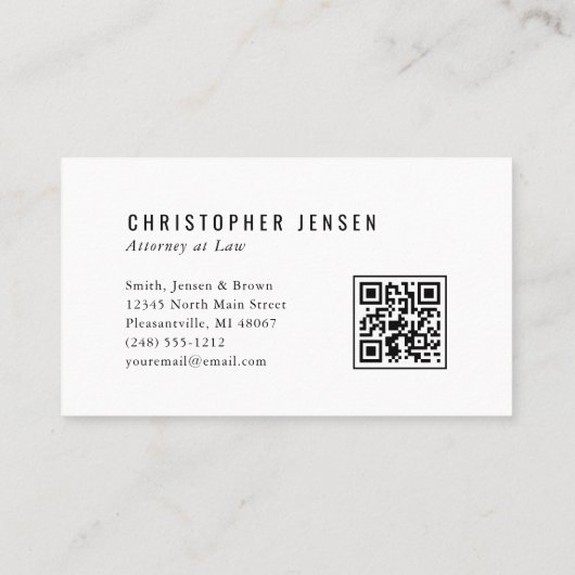 Attorney QR Code White Black Scales Simple 名刺 (裏面)