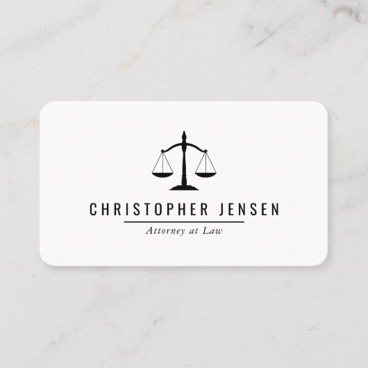 Attorney QR Code White Black Scales Simple Rounded 名刺 (正面)