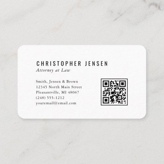 Attorney QR Code White Black Scales Simple Rounded 名刺 (裏面)