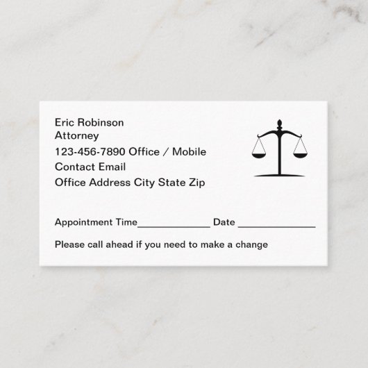 Attorney Simple Business Appointment Cards 予約カード (正面)