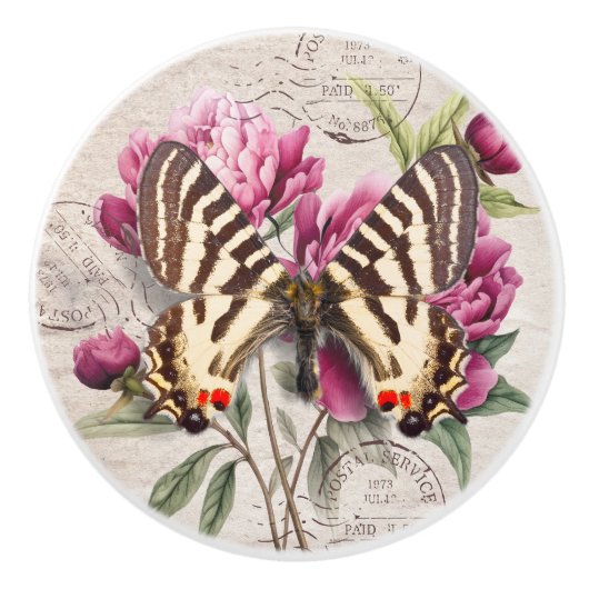 Attractive french artwork Botanical kraft paper セラミックノブ (正面)