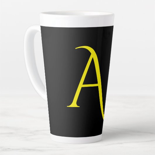 Attractive Monogram Yellow Black Modern Minimalist カフェラテマグ (左アングル)