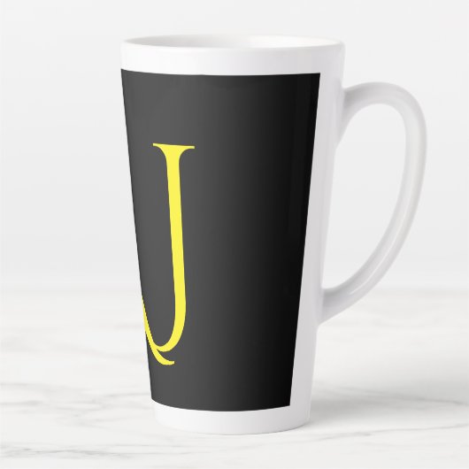 Attractive Monogram Yellow Black Modern Minimalist カフェラテマグ (右)
