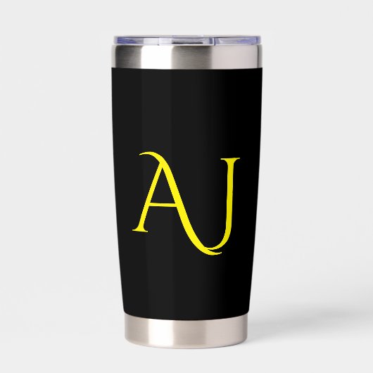 Attractive Monogram Yellow Black Modern Minimalist 保温保冷タンブラー (正面)