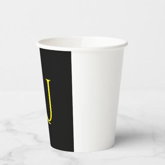Attractive Monogram Yellow Black Modern Minimalist 紙コップ (左)