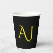 Attractive Monogram Yellow Black Modern Minimalist 紙コップ (正面)