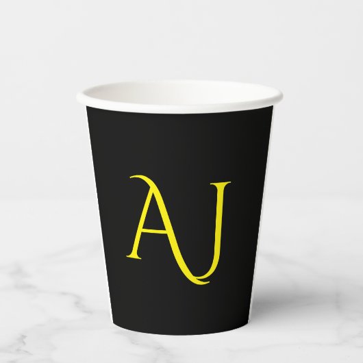 Attractive Monogram Yellow Black Modern Minimalist 紙コップ (正面)