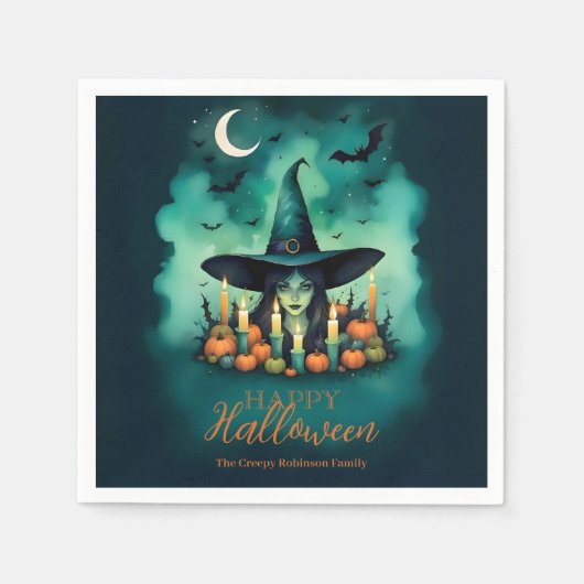 Attractive & Mystical Halloween Witch Conjures スタンダードカクテルナプキン (正面)
