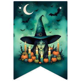 Attractive & Mystical Halloween Witch Conjures バンティングフラッグ