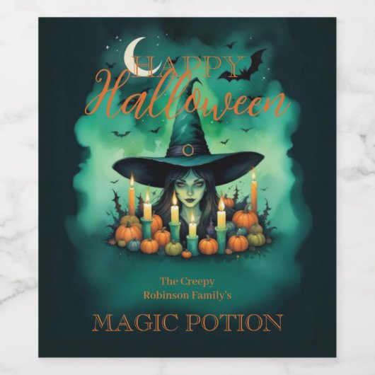 Attractive & Mystical Halloween Witch Conjures ワインラベル (シングルラベル)