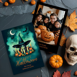 Attractive Mystical Halloween Witch Conjures Photo カード