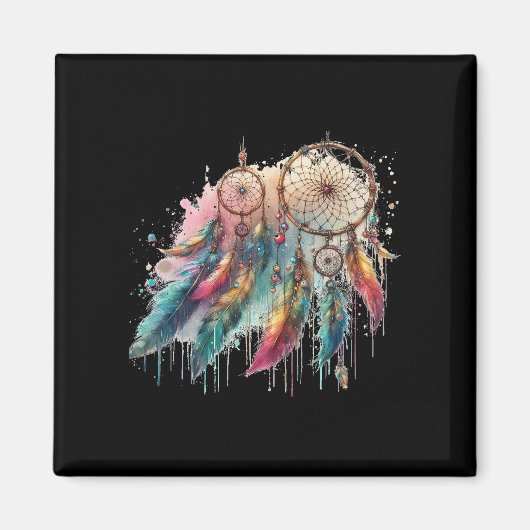 attrapes-rêves et plumes multicolores マグネット (正面)