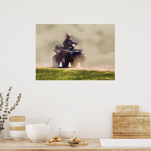 ATVすべての地形の車と塵、おもしろいアートポスター ポスター (キッチン)