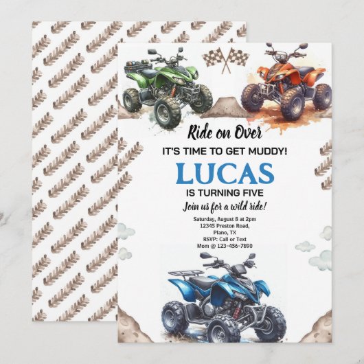 ATVクワッドバイク誕生日パーティー 招待状 (正面/裏面)