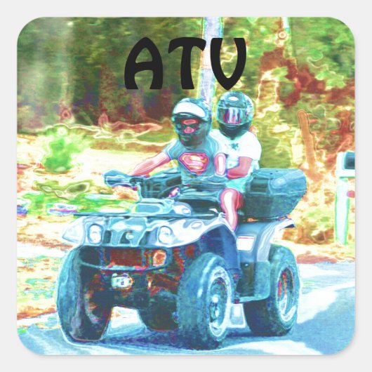 ATV全地形車に乗る子供たち スクエアシール (正面)