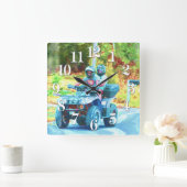 ATV全地形車に乗る子供たち スクエア壁時計 (ホーム)