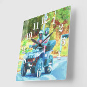 ATV全地形車に乗る子供たち スクエア壁時計 (傾斜)