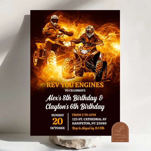 ATV四輪バギーオフロードツインズの誕生日 招待状