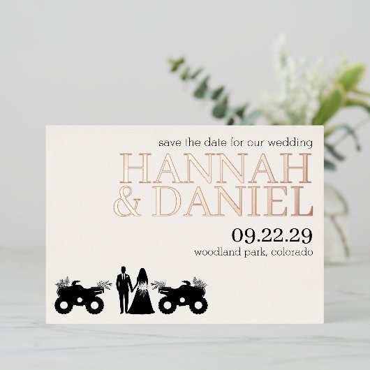 ATV Couple Wedding Save The Date 箔招待状 (立ち正面)