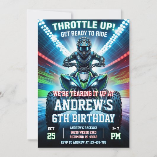 ATV Four Wheeler Birthday Party Invitation  招待状 (正面)