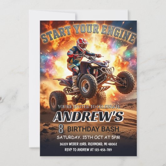 ATV Quad Bike Birthday Party Invitation  招待状 (正面)