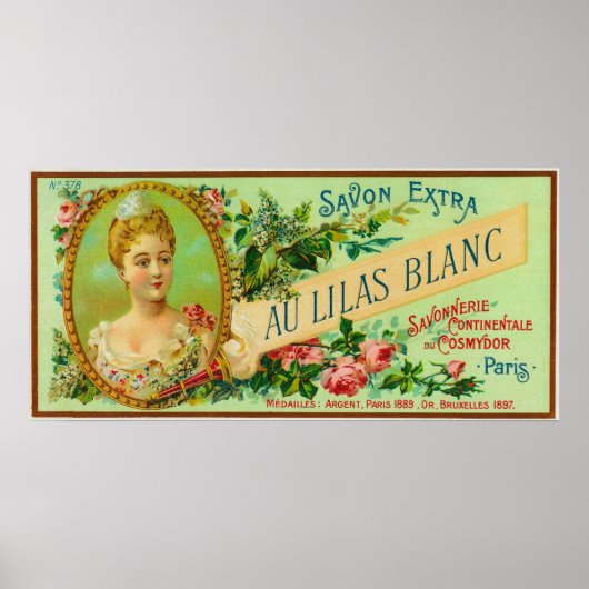 Au Lilas Blanc Soap LabelParis，フランス ポスター (正面)