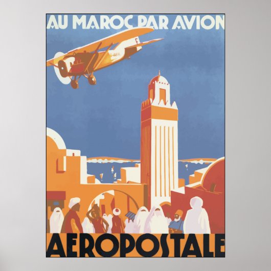 Au Maroc Par Avion Aeropostale、ヴィンテージ ポスター (正面)