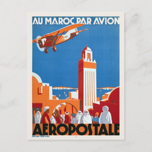 Au Maroc Par Avion Vintageポスター1930 ポストカード (正面)