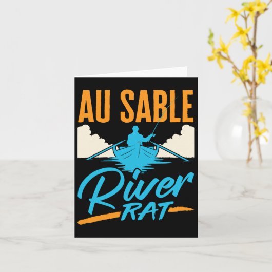 Au Sable River Rat Rafting Canoeing Fishing Boatin カード (黄色い花)