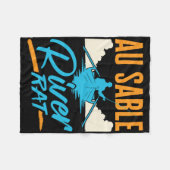 Au Sable River Rat Rafting Canoeing Fishing Boatin フリースブランケット (正面(横))