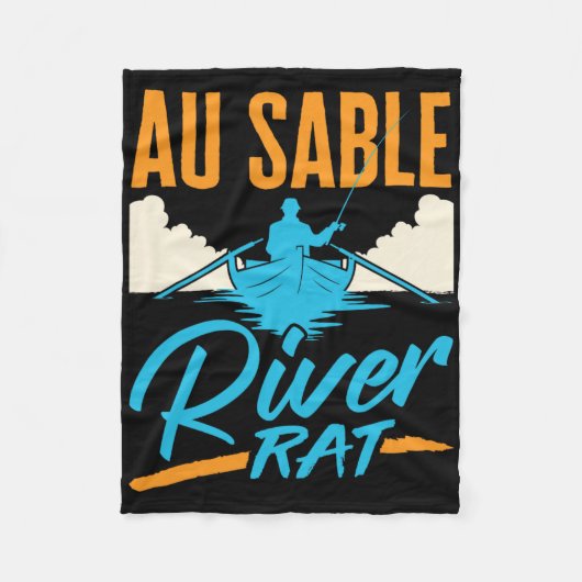 Au Sable River Rat Rafting Canoeing Fishing Boatin フリースブランケット (正面)
