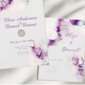 Aubergine Alcohol Ink Chic Wedding Invitation 招待状