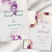 Aubergine Alcohol Ink Chic Wedding Invitation 招待状
