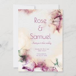 Aubergine Alcohol Ink Chic Wedding Invitation 招待状