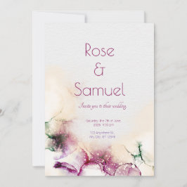 Aubergine Alcohol Ink Elegant Wedding Invitation 招待状