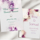 Aubergine Alcohol Ink Floral Wedding Invitation 招待状
