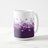 Aubergine Botanical Butterflies  コーヒーマグカップ (正面右)