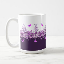 Aubergine Botanical Butterflies  コーヒーマグカップ