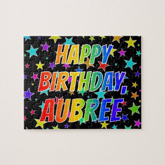 "AUBREE" 名前, 楽しい "HAPPY BIRTHDAY" ジグソーパズル (横)