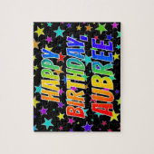 "AUBREE" 名前, 楽しい "HAPPY BIRTHDAY" ジグソーパズル (縦)