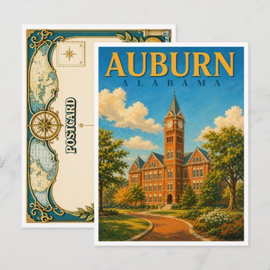 Auburn Alabama Clock Tower GeoSaga ポストカード (正面/裏面)