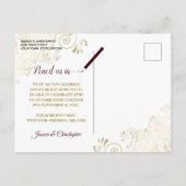 Auburn Brown Gold Wedding Save the Date Calendar 案内ポストカード (裏面)