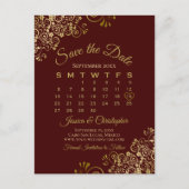 Auburn Brown Gold Wedding Save the Date Calendar 案内ポストカード (正面)