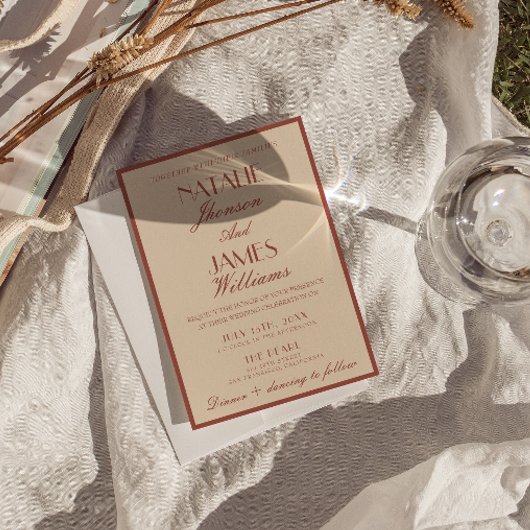 Auburn Copper Old Money QR Code Photo Wedding 招待状