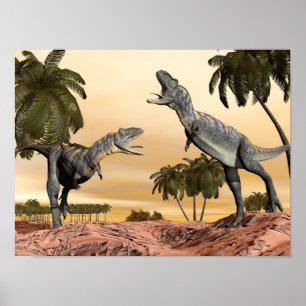 Aucasaurusの恐竜の戦い- 3Dは描写します ポスター