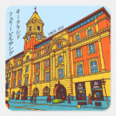 Auckland Ferry Building Pop Art Retro Sticker スクエアシール (正面)
