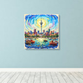 Auckland Harbor Skyline Radiance Canvas Art キャンバスプリント (インサイチュ (ウッドフロア))